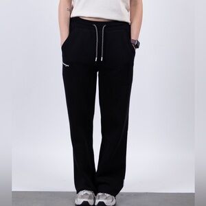 Bearded Goat Women's Size Medium Overnight Sweatpants Black White Logo Raw Hem